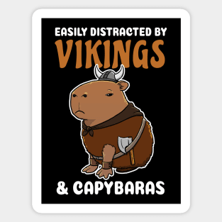 Easily Distracted by Vikings and Capybaras Cartoon Sticker